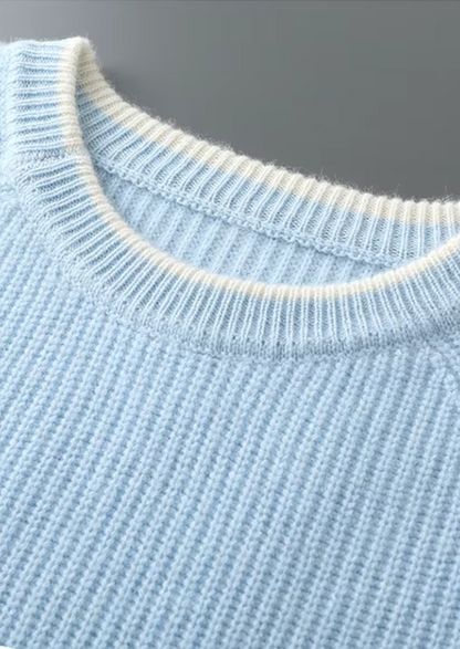 Pure Extra-Fine Merino Wool Two Tone Crewneck | Vallentty