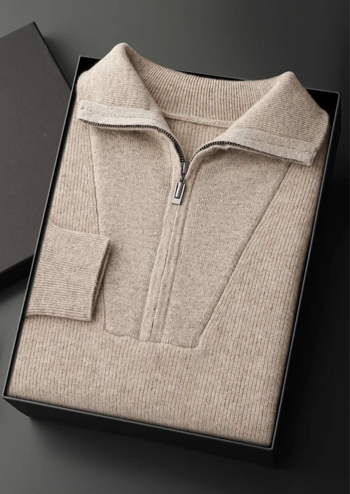 Premium Cashmere Ribbed Half-Zip Sweater | Vallentty