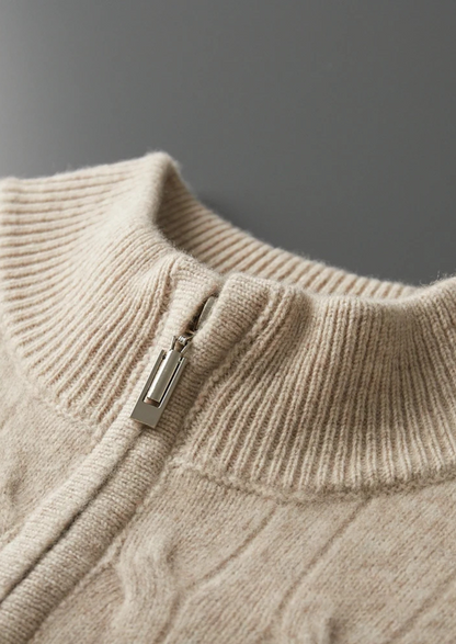 Pure Extra-Fine Merino Wool Cable Half Zip | Vallentty