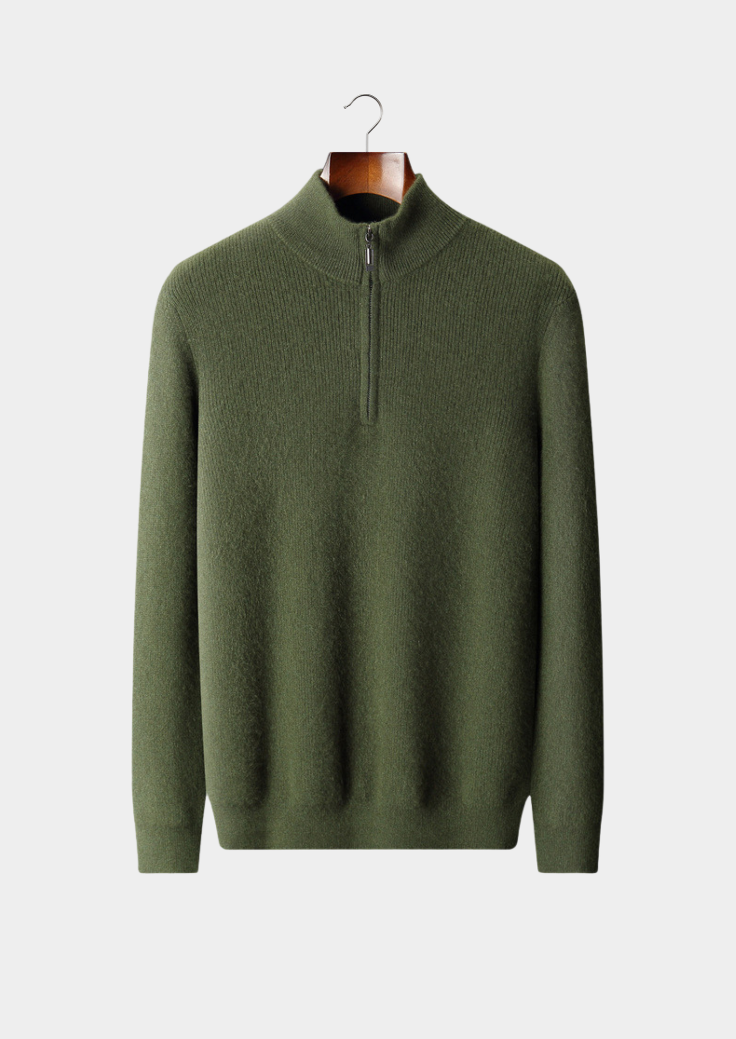 Pure Cashmere Olive Ribbed Half Zip | Vallentty