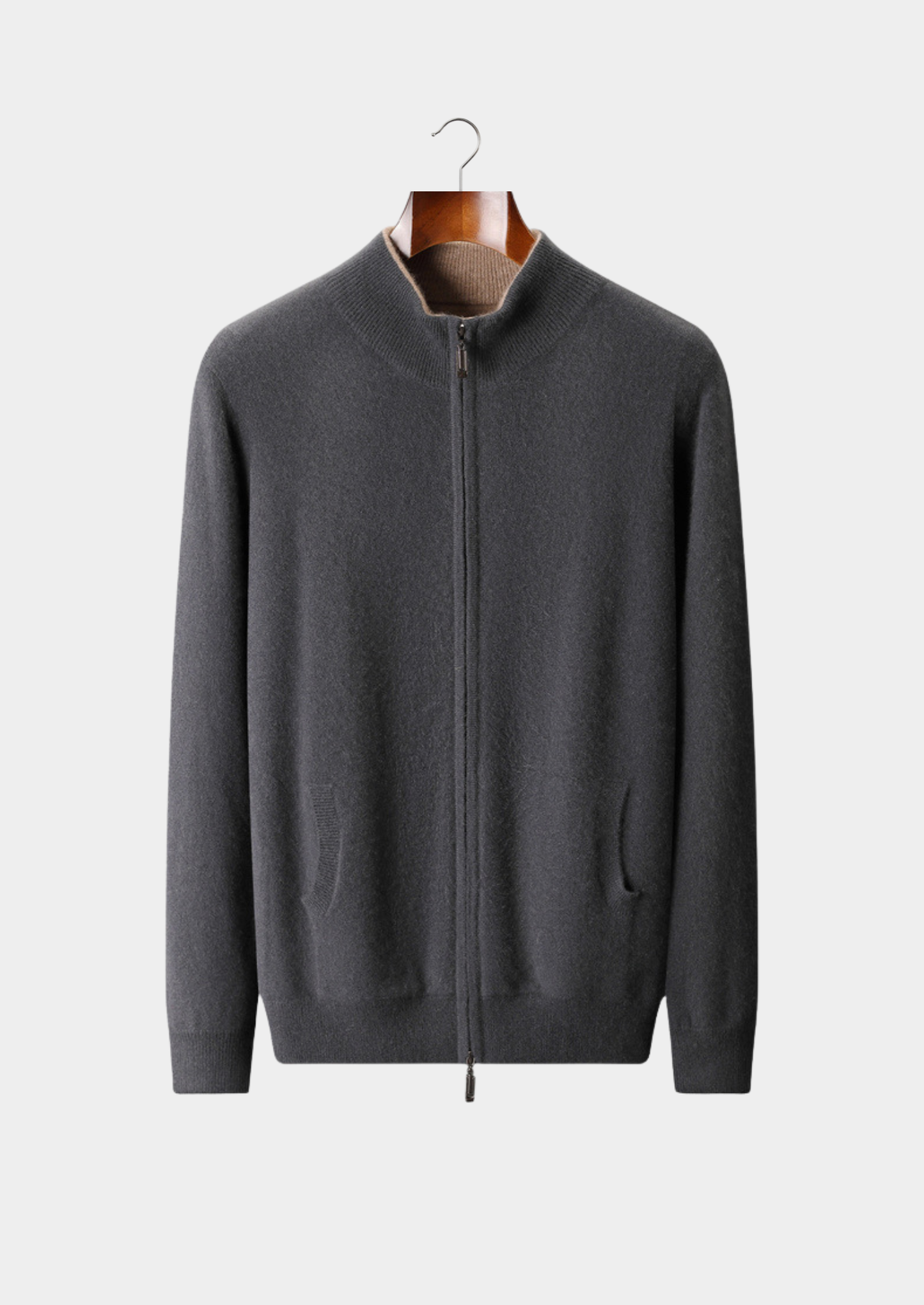 Pure Cashmere Dark Gray Dual Zip Cardigan | Vallentty