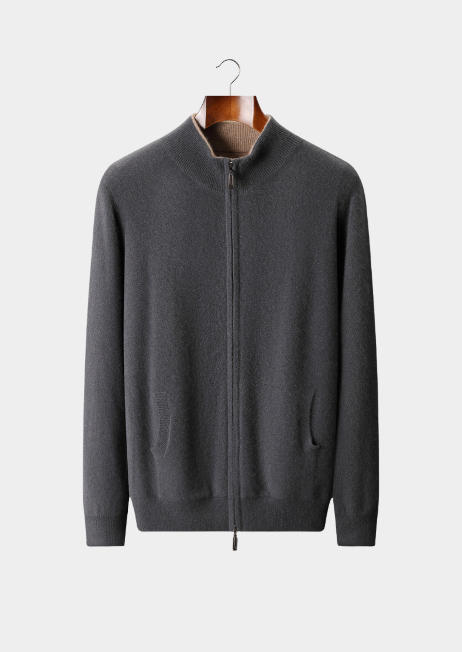 Pure Cashmere Dark Gray Dual Zip Cardigan | Vallentty