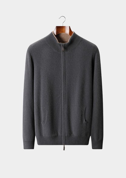 Pure Cashmere Dark Gray Dual Zip Cardigan | Vallentty