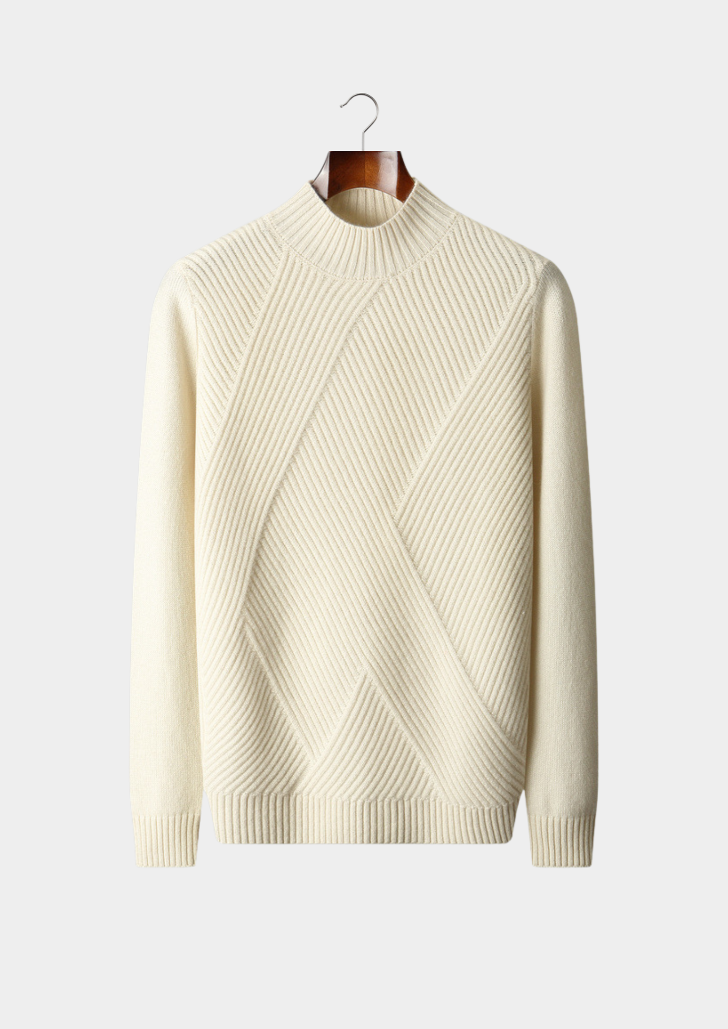 Pure Cashmere Ivory Patterned Mockneck | Vallentty