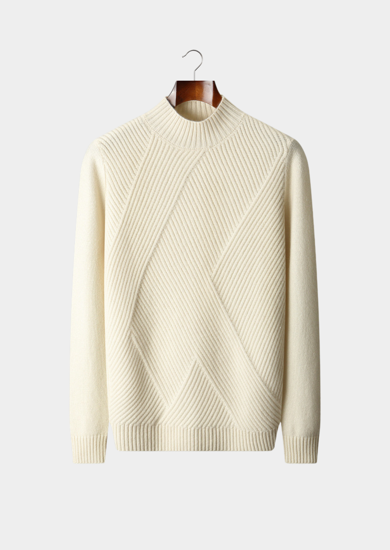 Pure Cashmere Ivory Patterned Mockneck | Vallentty