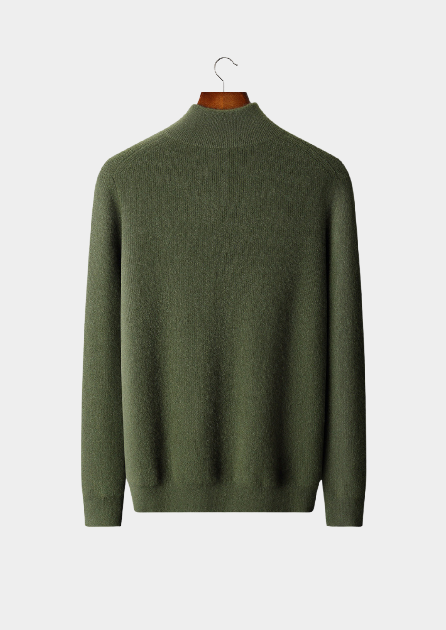 Pure Cashmere Olive Ribbed Half Zip | Vallentty