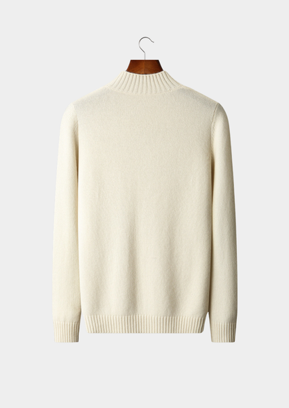 Pure Cashmere Ivory Patterned Mockneck | Vallentty
