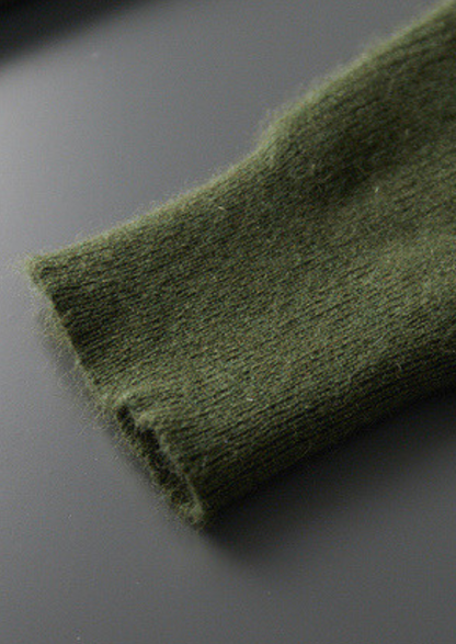Pure Cashmere Olive Ribbed Half Zip | Vallentty