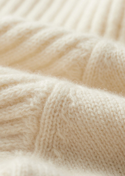 Pure Cashmere Ivory Patterned Mockneck | Vallentty