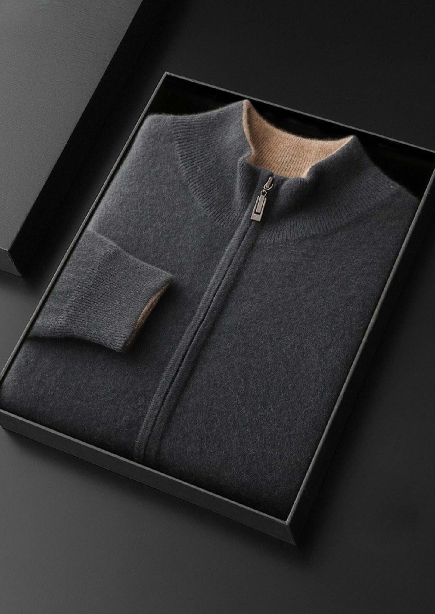 Pure Cashmere Dark Gray Dual Zip Cardigan | Vallentty