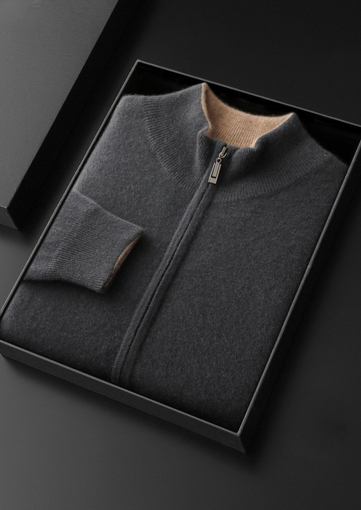 Pure Cashmere Dark Gray Dual Zip Cardigan | Vallentty