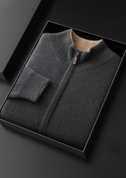 Pure Cashmere Dark Gray Dual Zip Cardigan | Vallentty