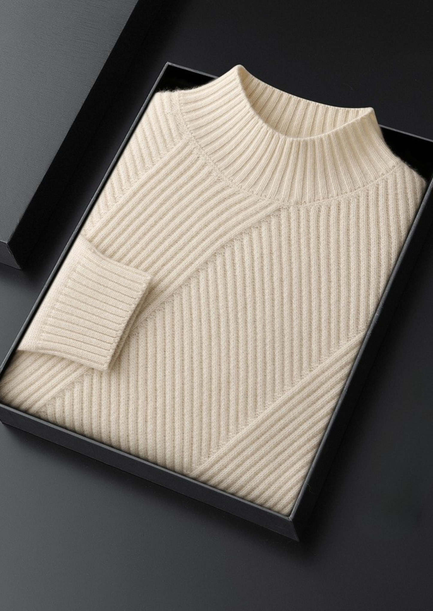 Pure Cashmere Ivory Patterned Mockneck | Vallentty