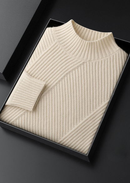 Pure Cashmere Ivory Patterned Mockneck | Vallentty