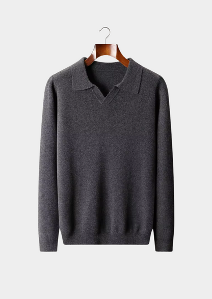 Pure Extra-Fine Merino Wool Ribbed Buttonless Polo | Vallentty