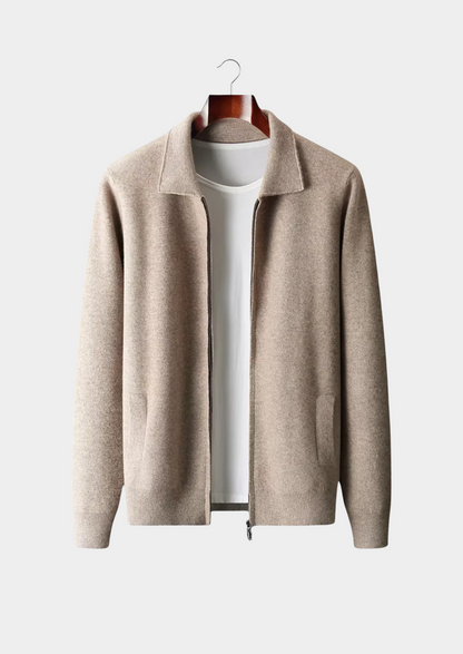 Pure Extra-Fine Merino Wool Zip Polo Cardigan | Vallentty