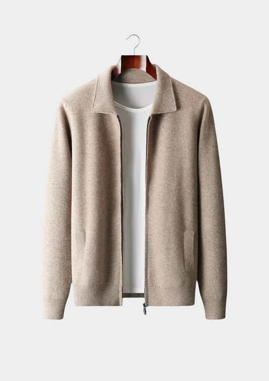 Pure Extra-Fine Merino Wool Zip Polo Cardigan | Vallentty