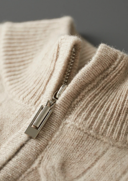 Pure Extra-Fine Merino Wool Cable Half Zip | Vallentty