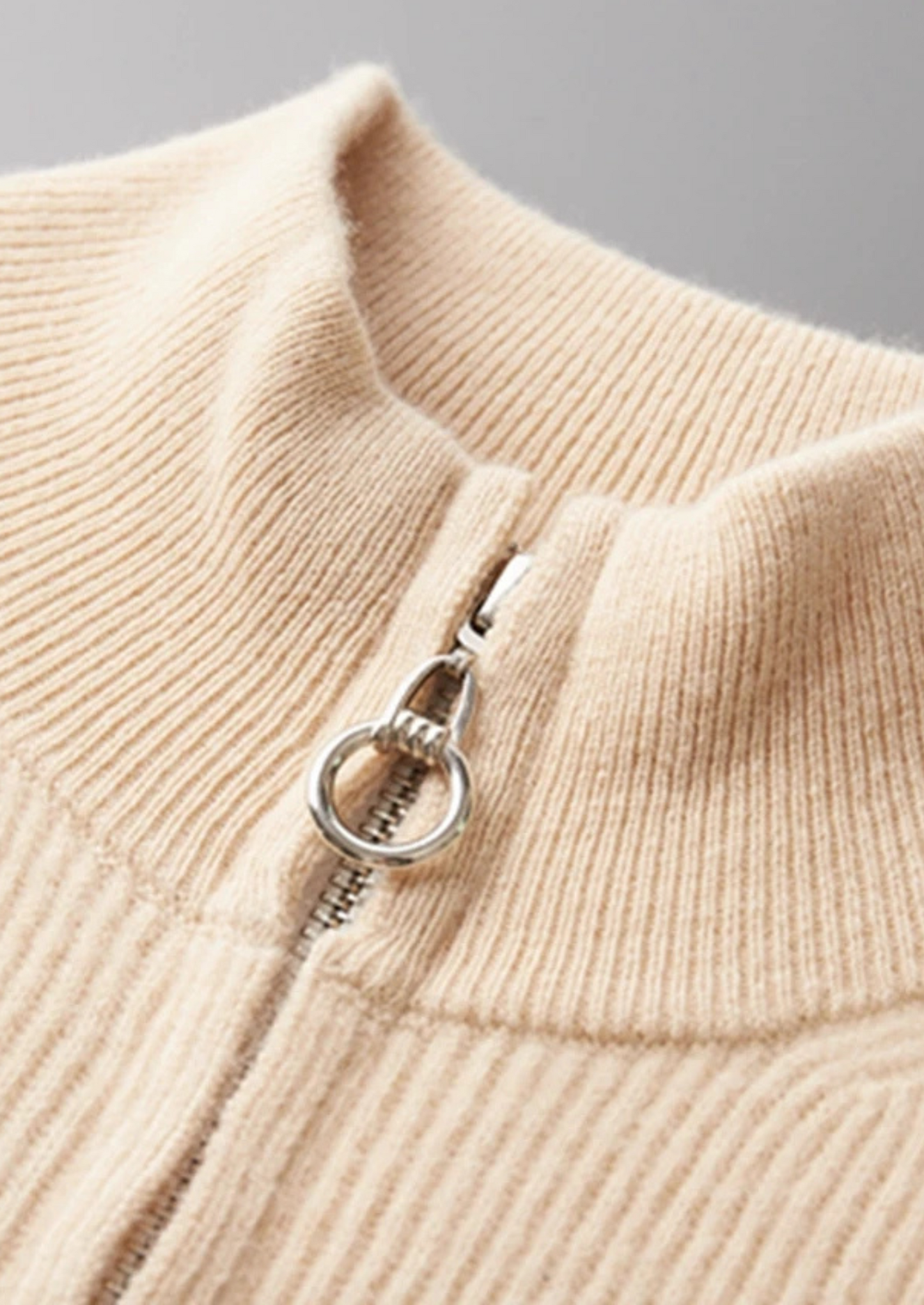 Pure Extra-Fine Merino Wool Ribbed Zip Cardigan | Vallentty