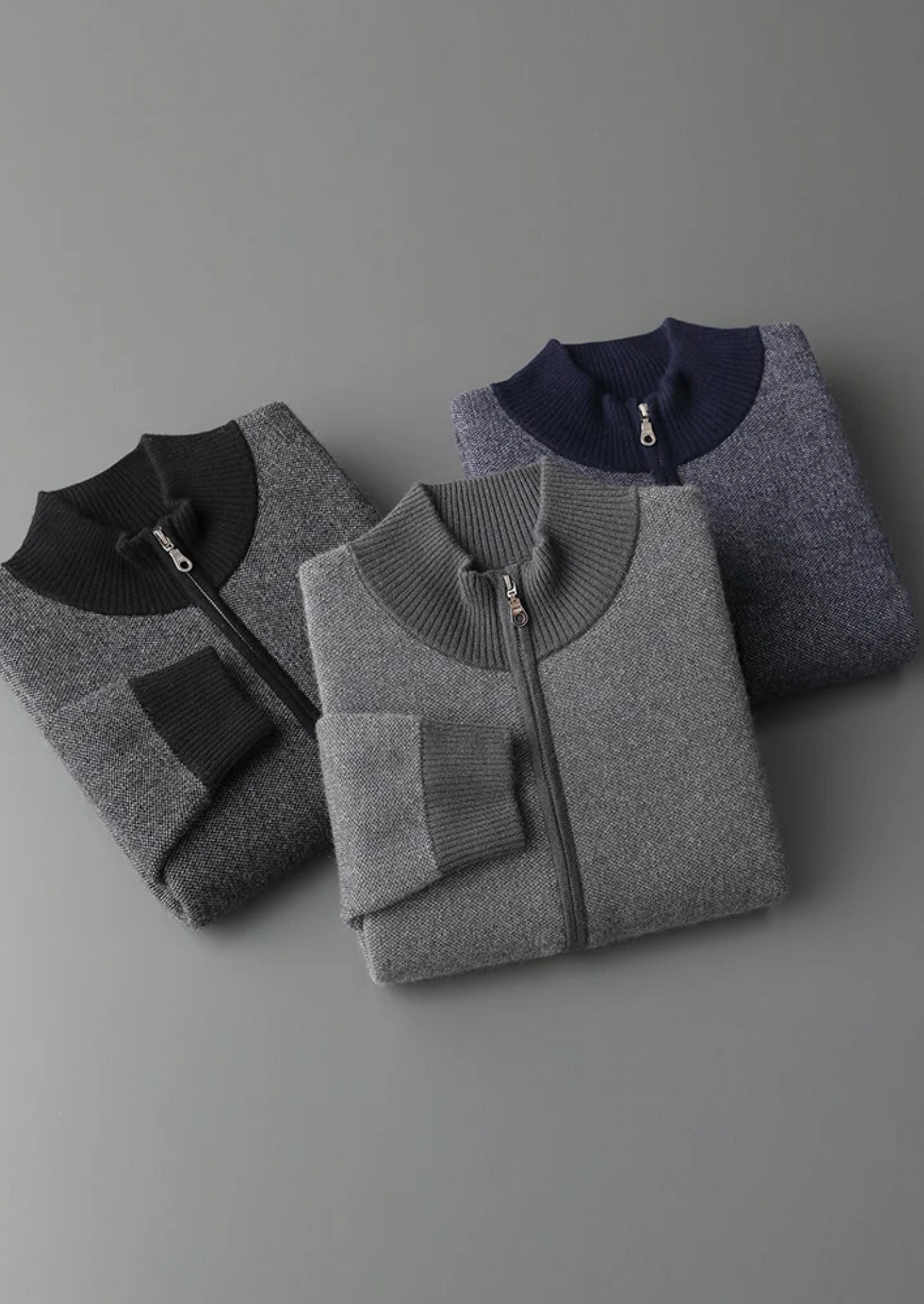 Premium Cashmere Jacquard Zip Cardigan | Vallentty