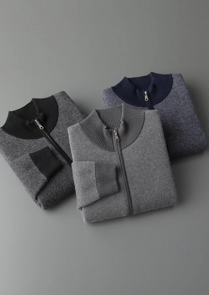 Premium Cashmere Jacquard Zip Cardigan | Vallentty