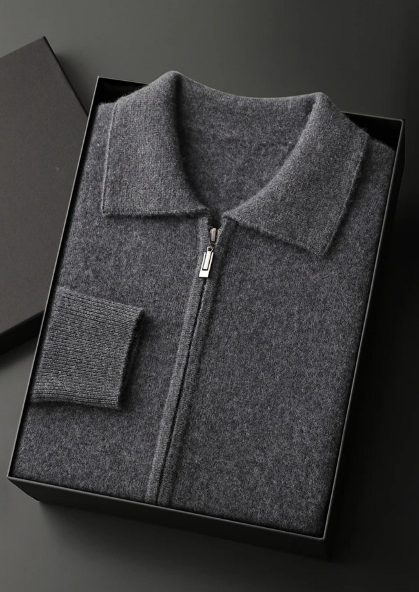 Premium Cashmere Zip Polo Cardigan | Vallentty