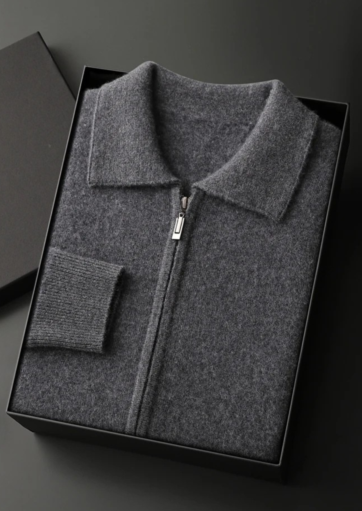Premium Cashmere Zip Polo Cardigan | Vallentty
