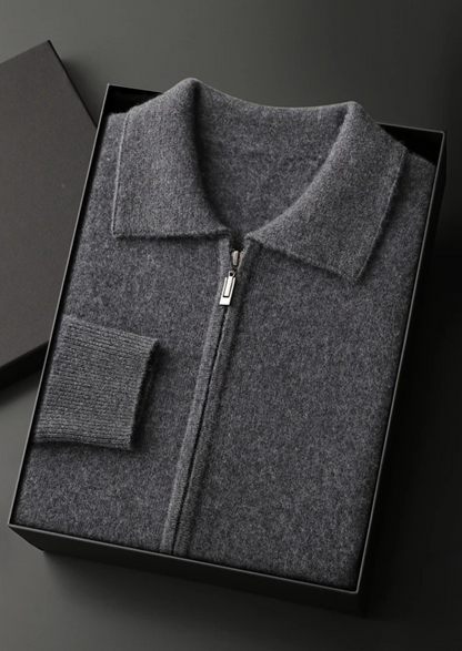 Premium Cashmere Zip Polo Cardigan | Vallentty