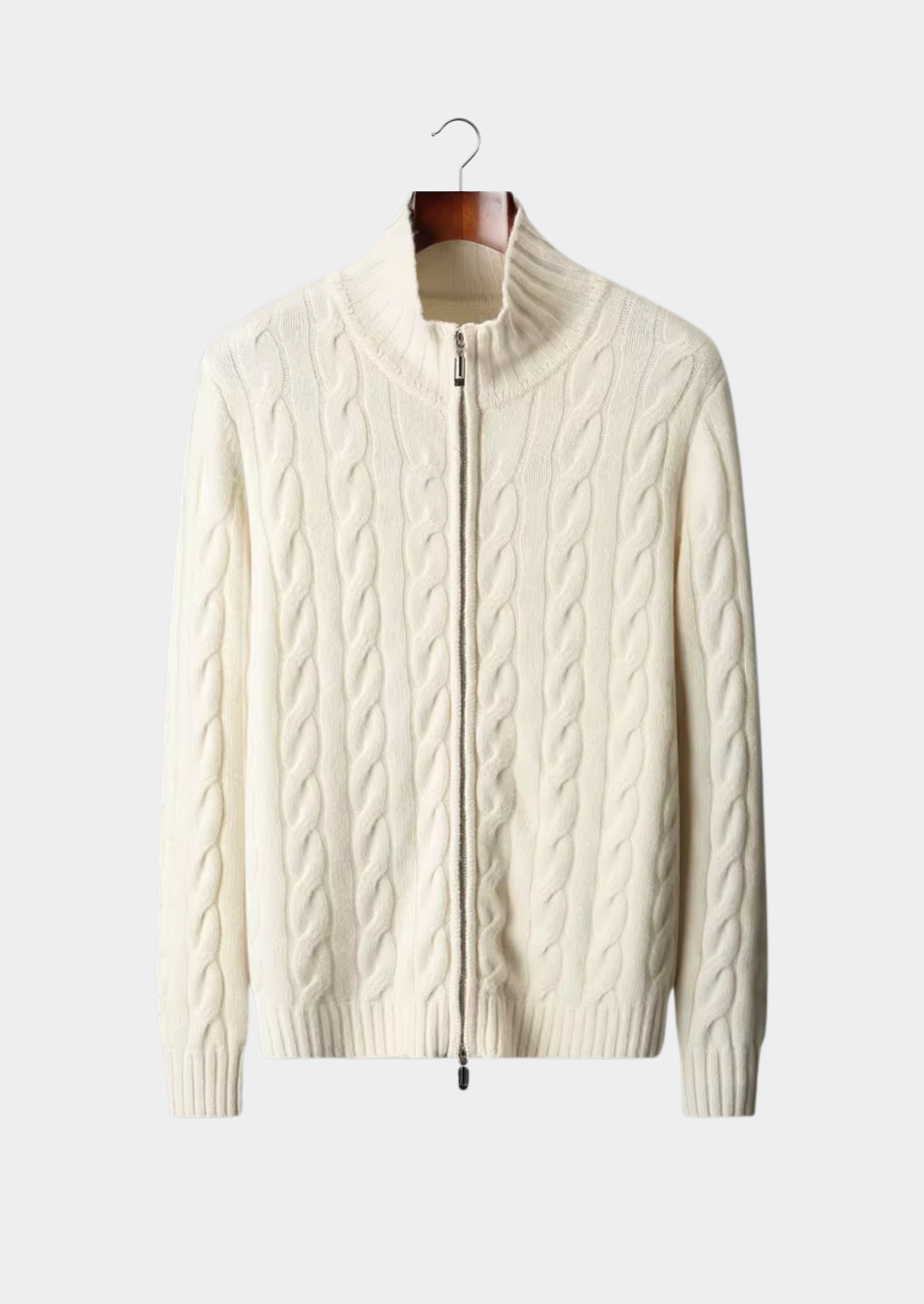 Pure Extra-Fine Merino Wool Dual-Zip Cable Cardigan | Vallentty