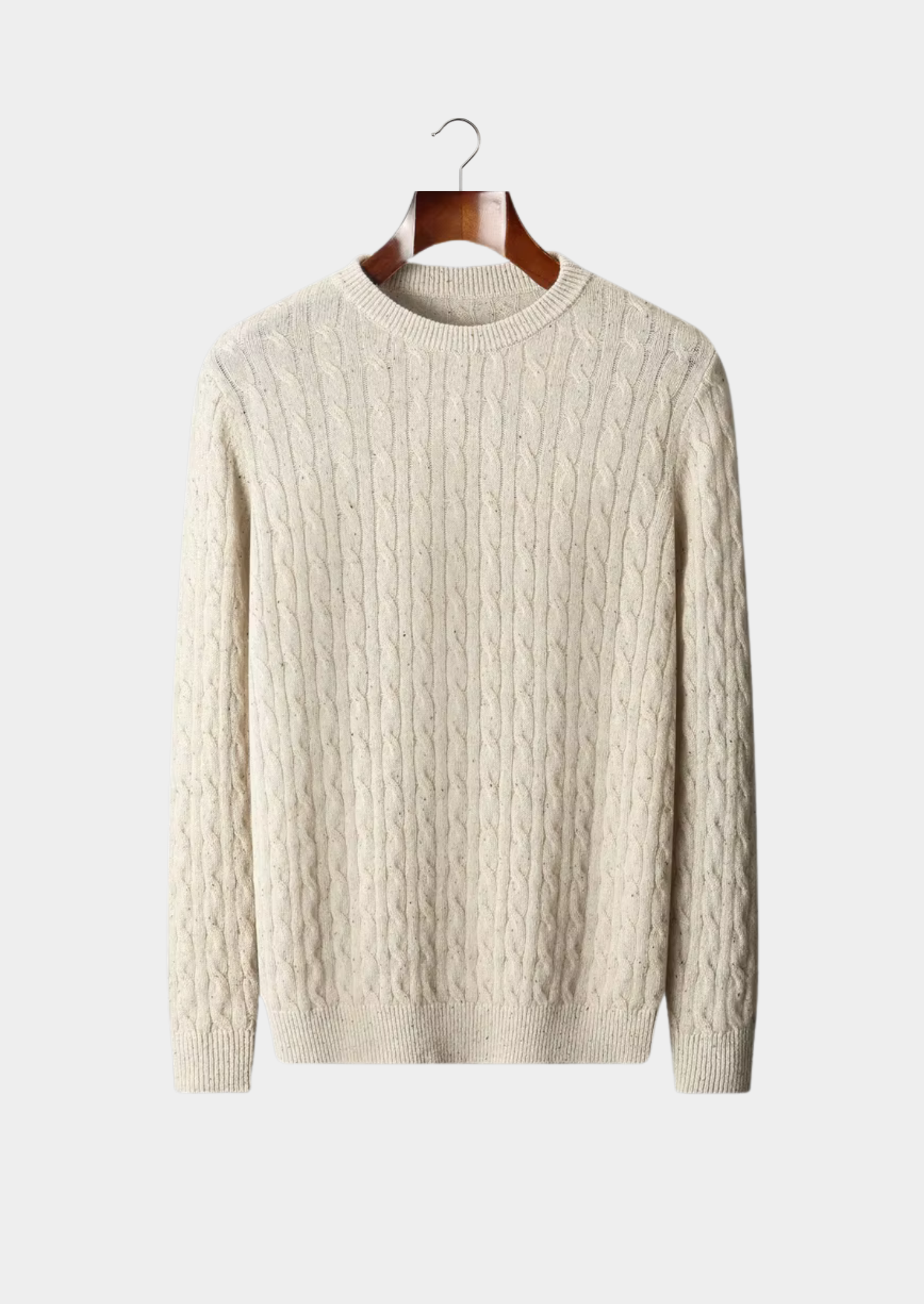 Pure Extra-Fine Merino Wool Nepped Cable Crewneck | Vallentty
