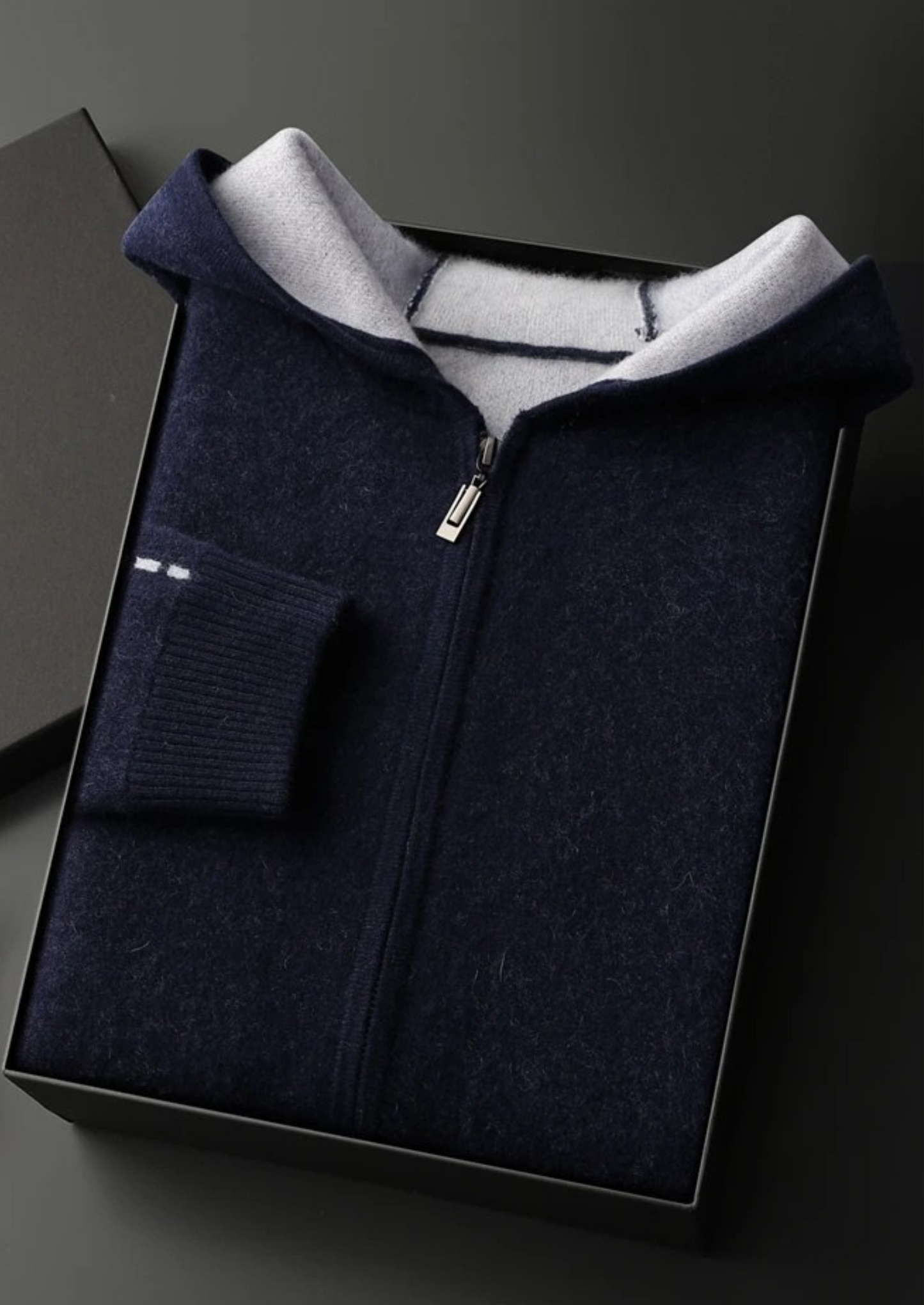 Premium Cashmere Two-Tone Zipper Hoodie | Vallentty