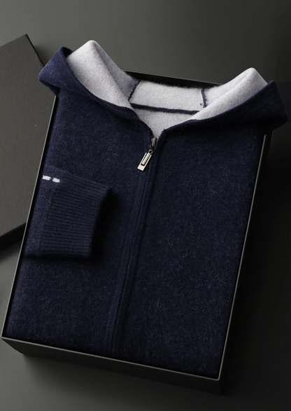 Premium Cashmere Two-Tone Zipper Hoodie | Vallentty