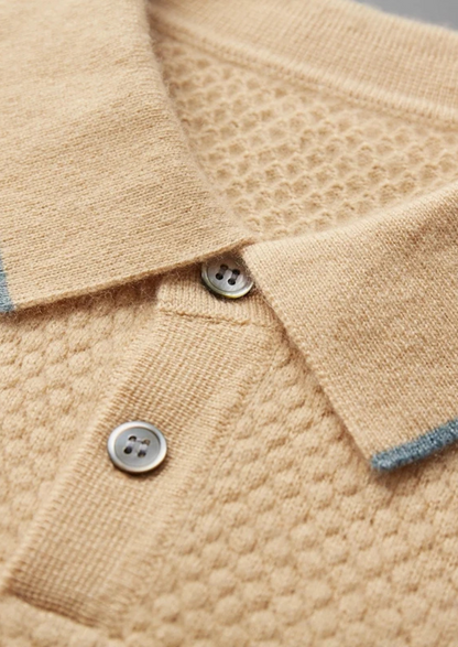 Premium Cashmere Mustard Two-Tone Polo | Vallentty