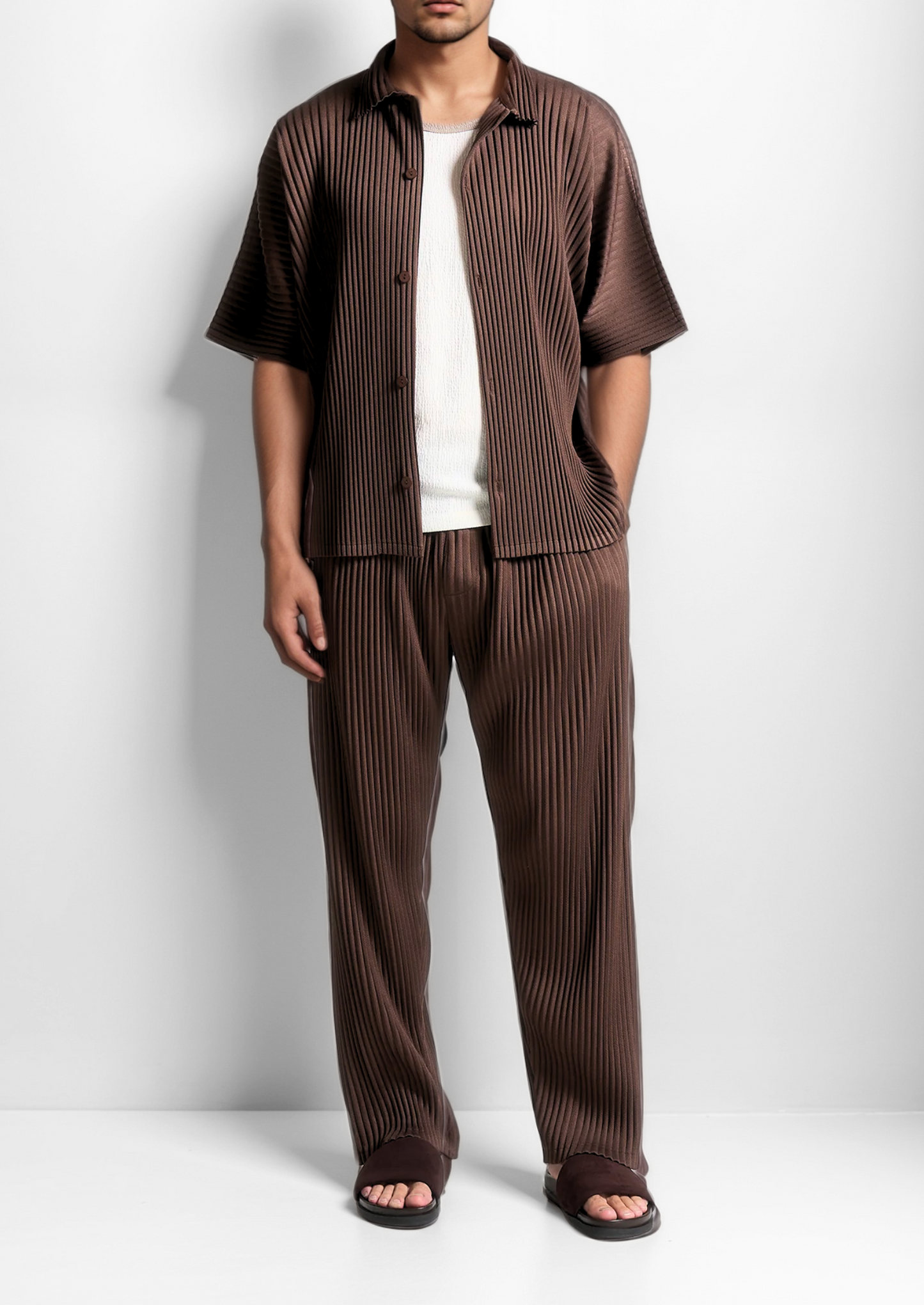 Coffee Pleated Summer Set | Vallentty