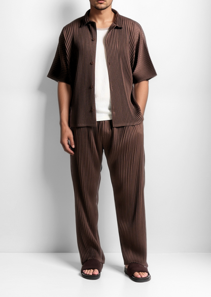 Coffee Pleated Summer Set | Vallentty