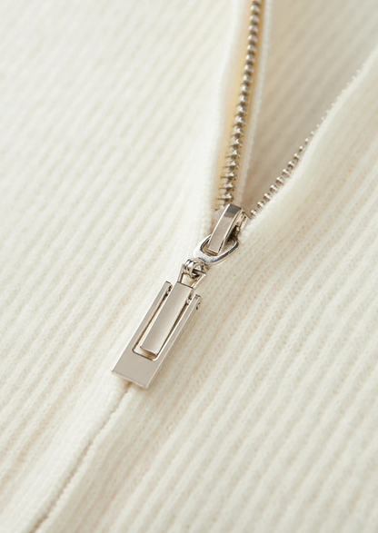 Pure Extra-Fine Merino Wool Ribbed Zipper Cardigan | Vallentty