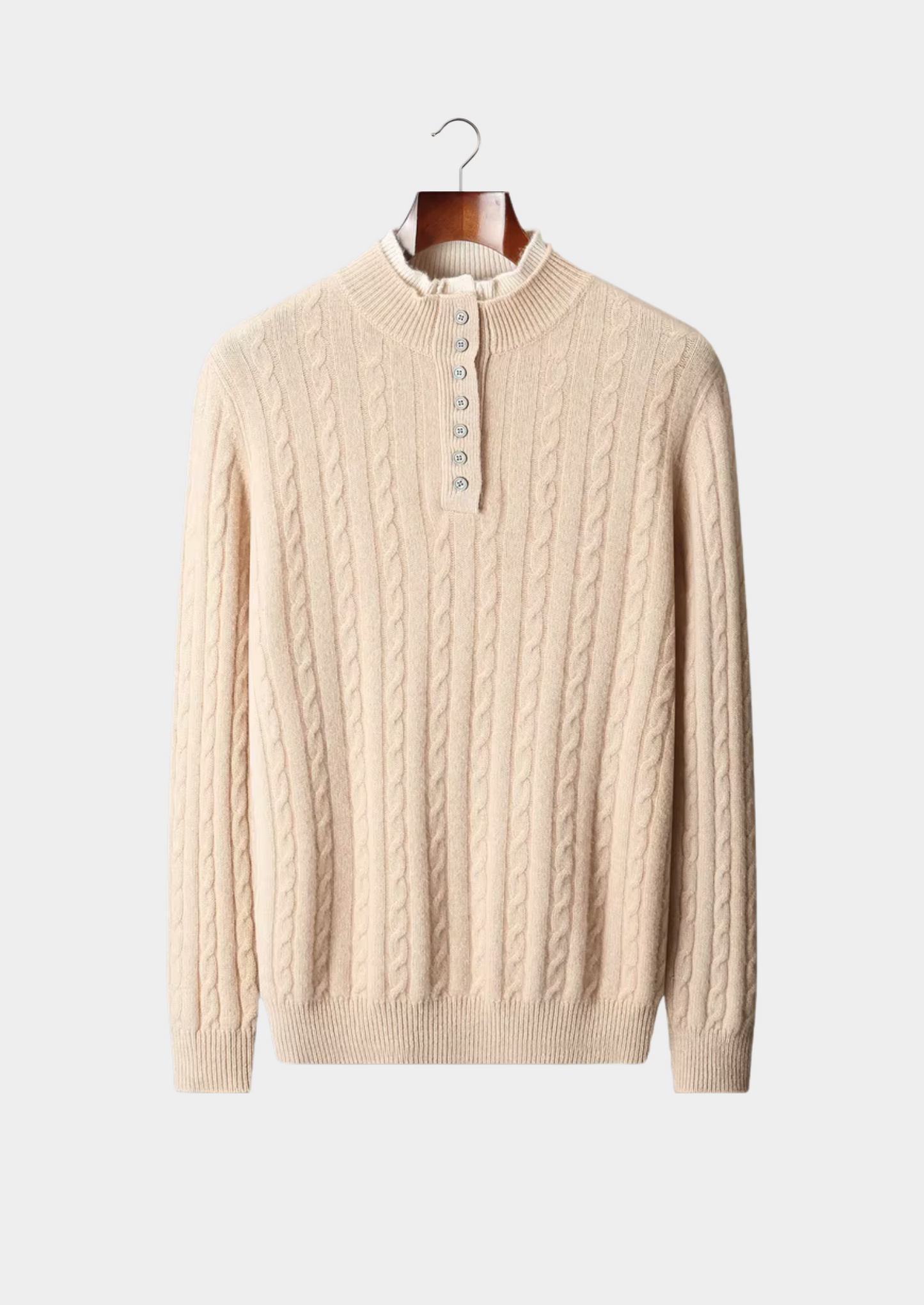 Pure Extra-Fine Merino Wool Cable Knit Henley Sweater | Vallentty