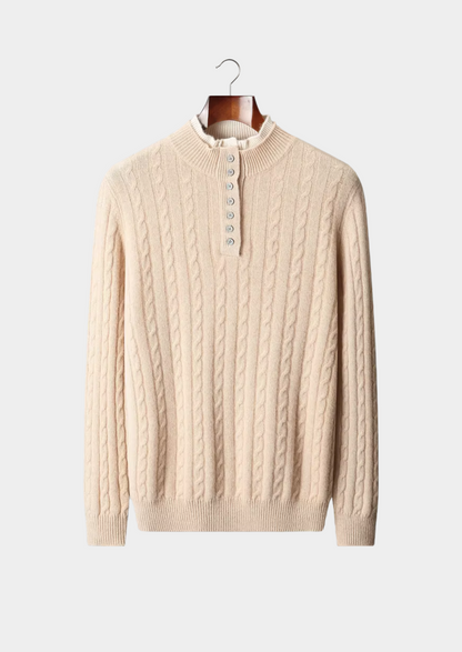 Pure Extra-Fine Merino Wool Cable Knit Henley Sweater | Vallentty