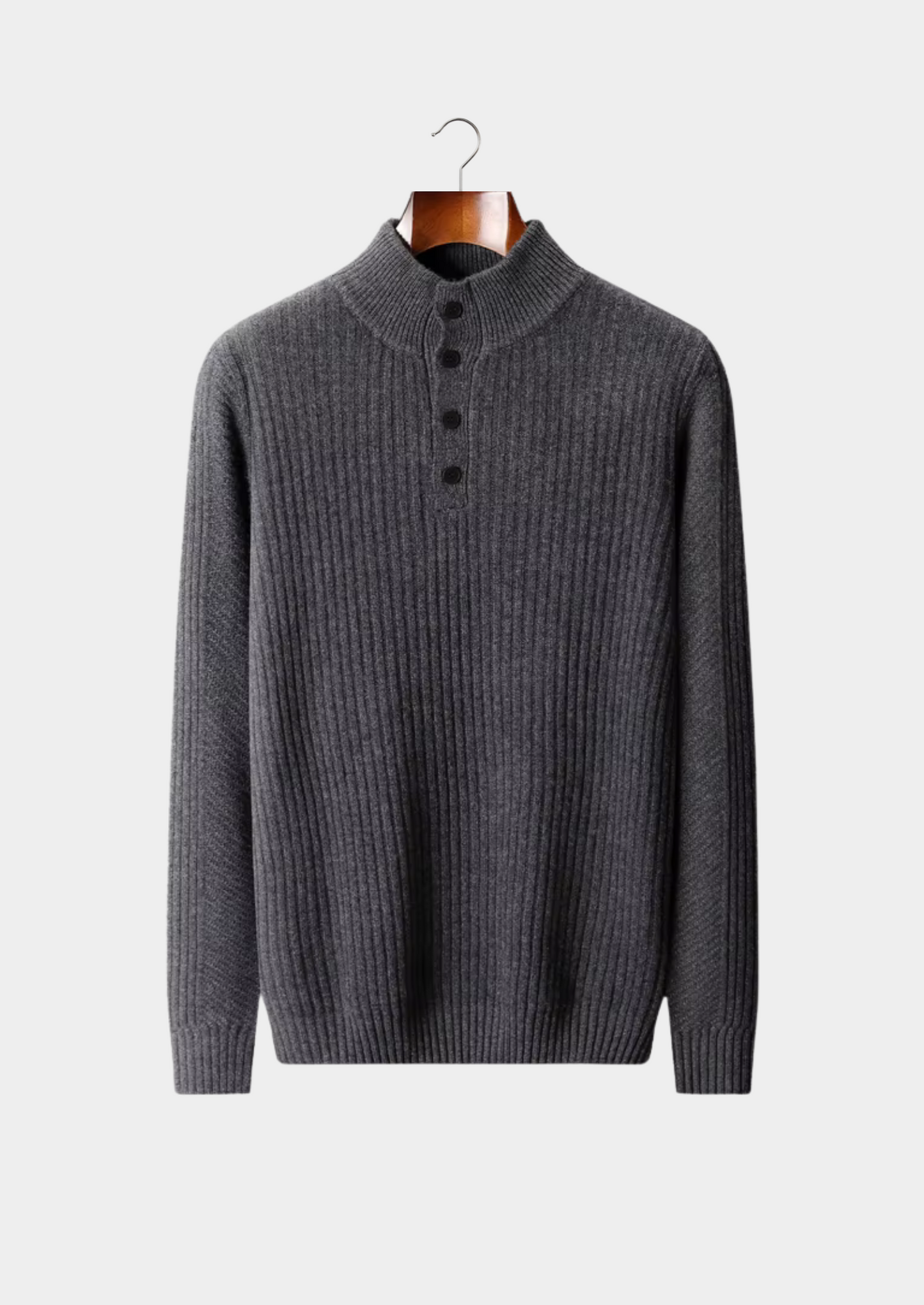Pure Extra-Fine Merino Wool Ribbed Henley Sweater | Vallentty