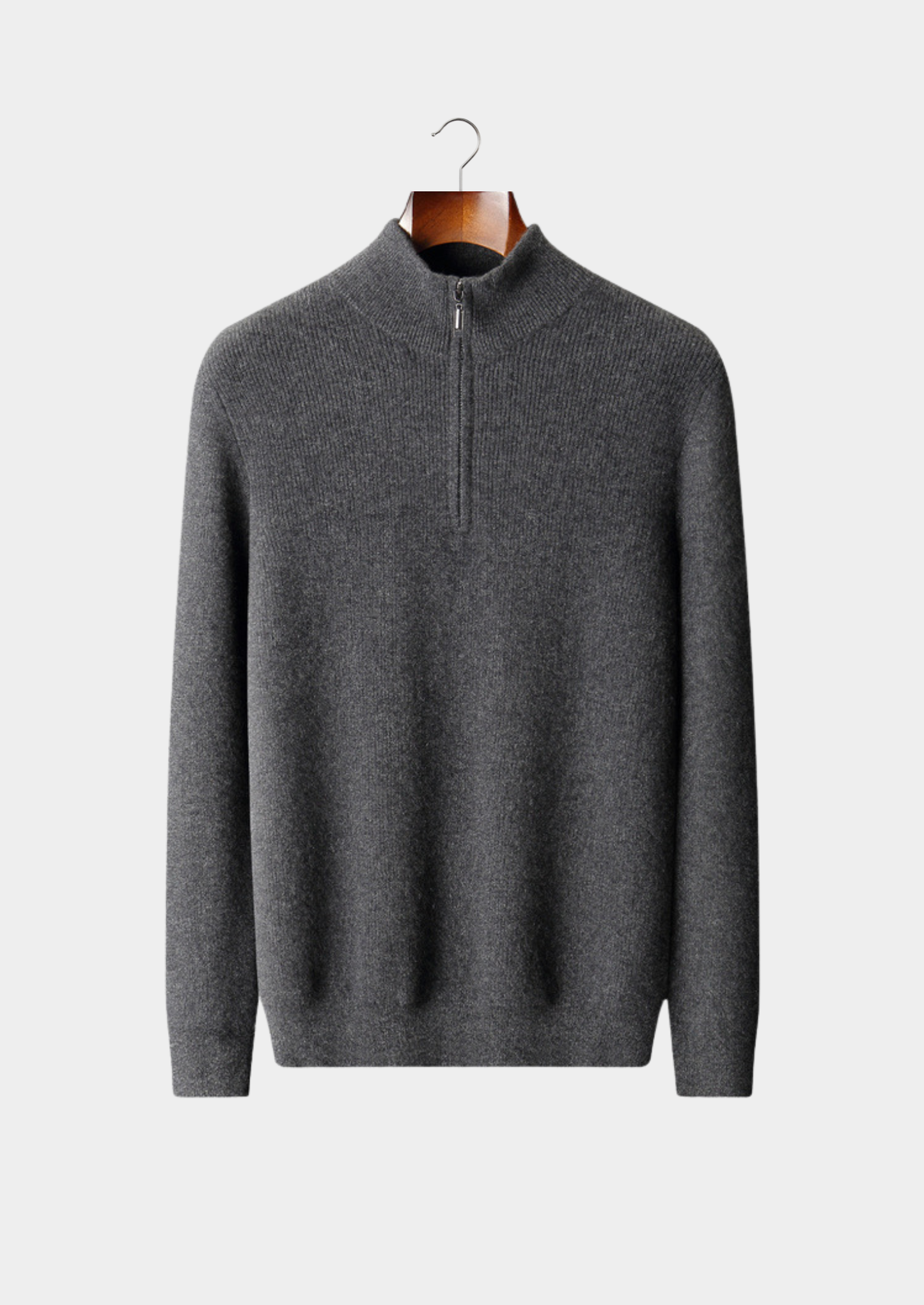 Pure Cashmere Dark Gray Ribbed Half Zip | Vallentty