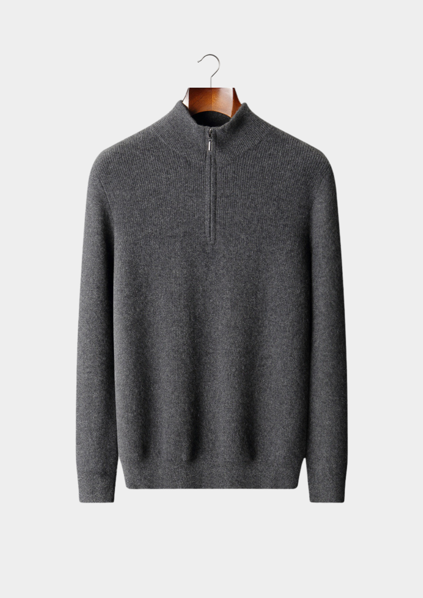 Pure Cashmere Dark Gray Ribbed Half Zip | Vallentty