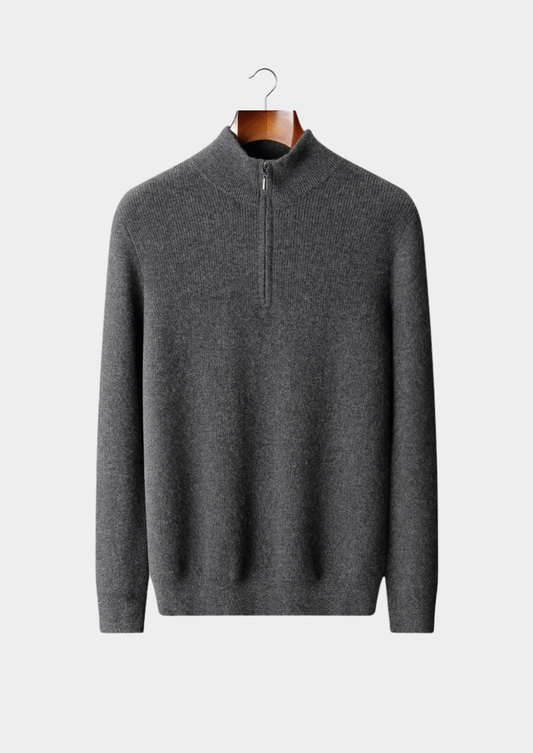 Pure Cashmere Dark Gray Ribbed Half Zip | Vallentty