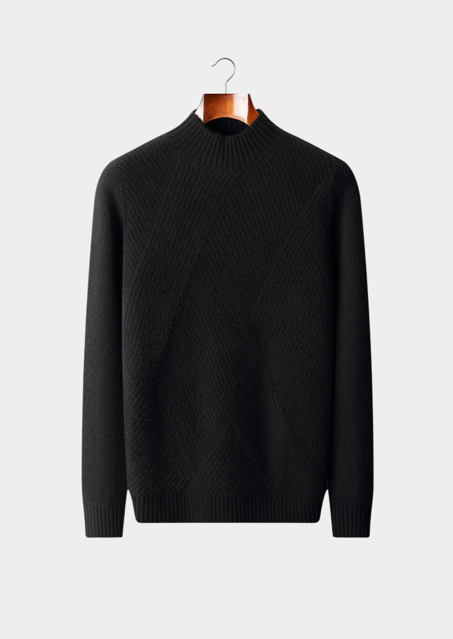 Pure Cashmere Black Patterned Mockneck | Vallentty