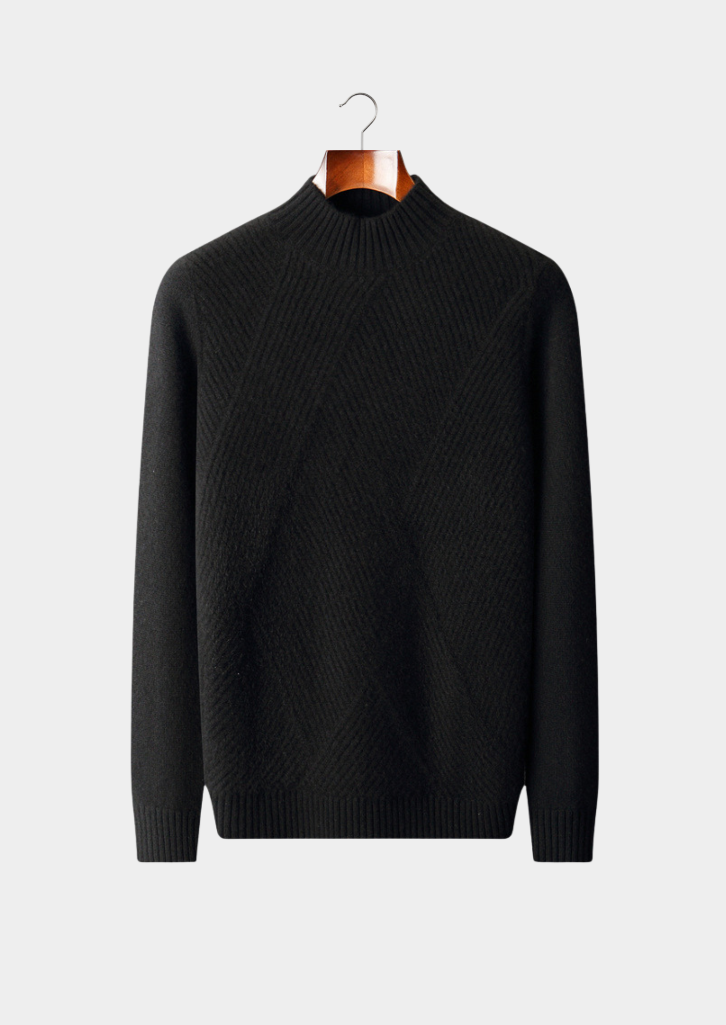 Pure Cashmere Black Patterned Mockneck | Vallentty