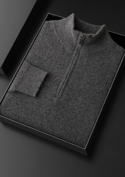 Pure Cashmere Dark Gray Ribbed Half Zip | Vallentty
