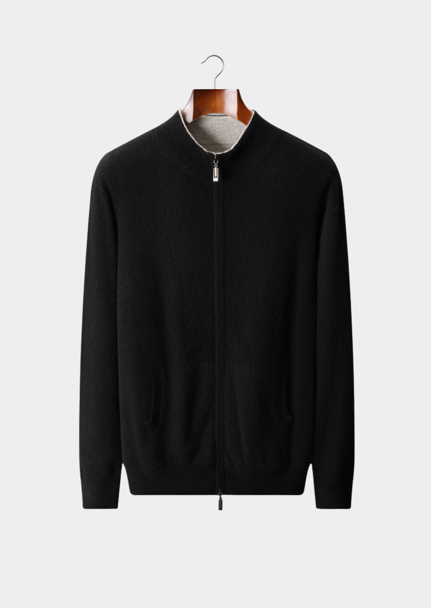 Pure Cashmere Black Dual Zip Cardigan | Vallentty