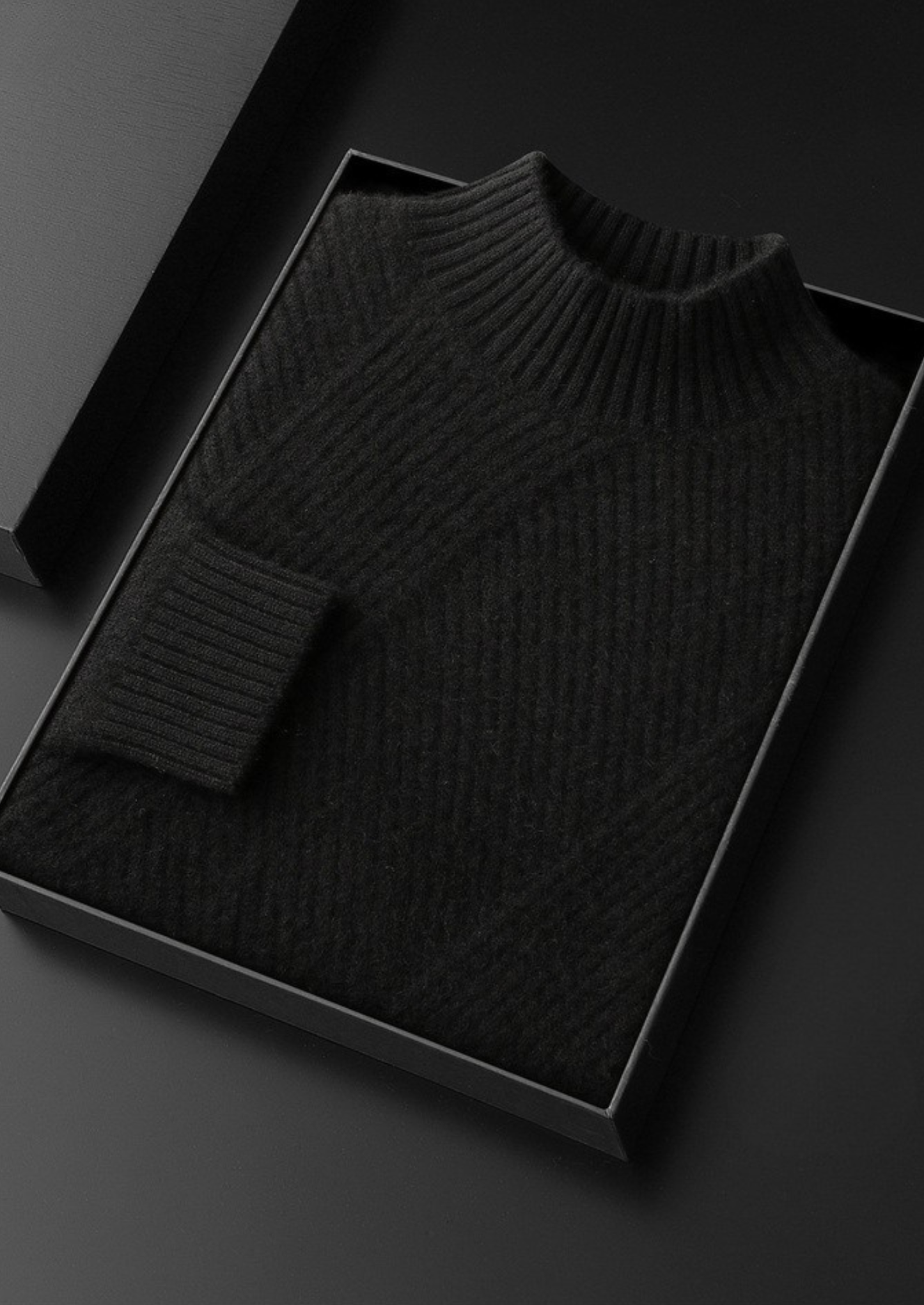 Pure Cashmere Black Patterned Mockneck | Vallentty