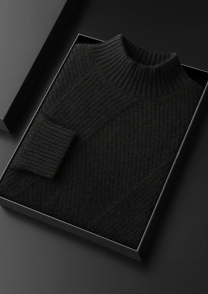 Pure Cashmere Black Patterned Mockneck | Vallentty