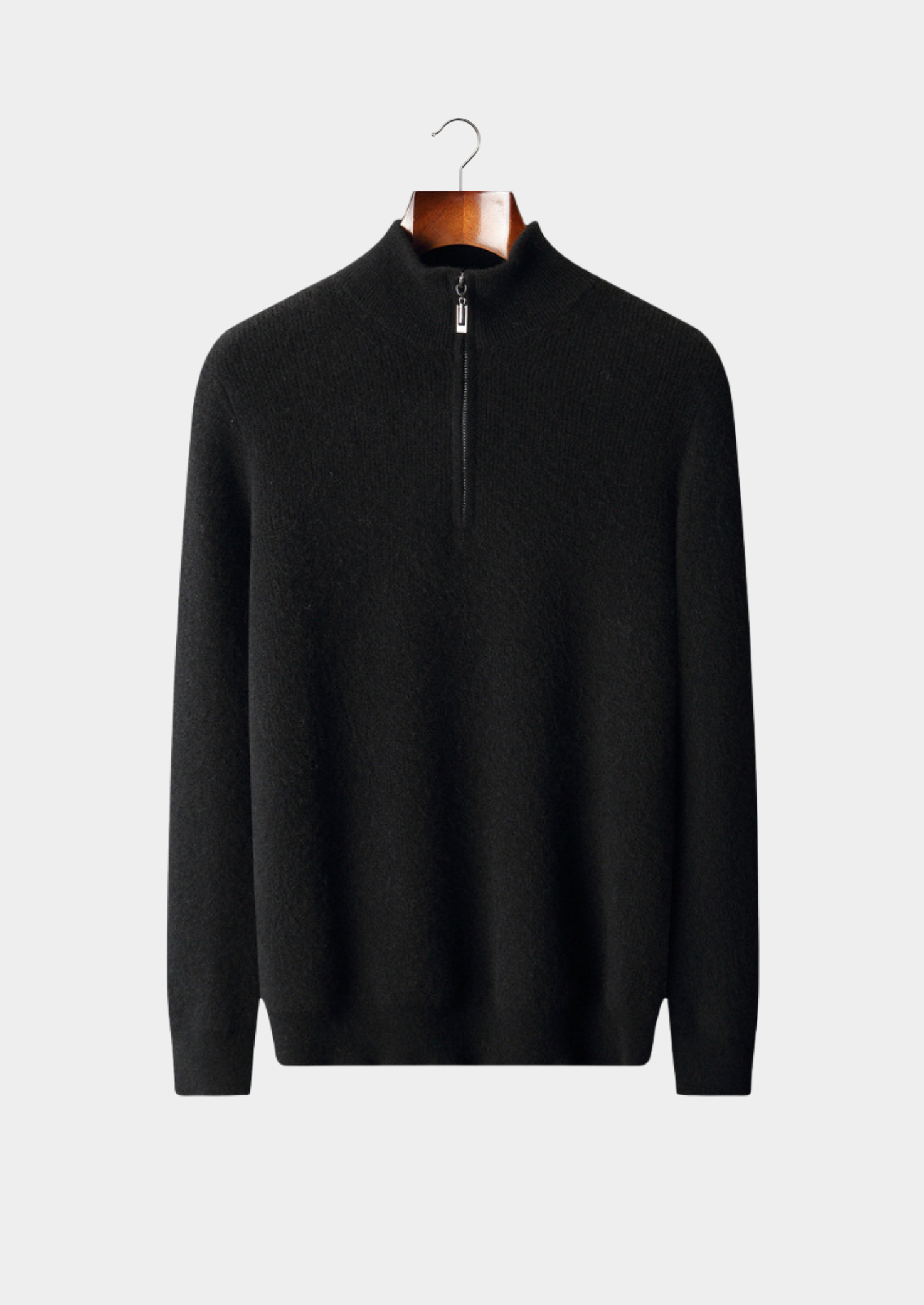 Pure Cashmere Black Ribbed Half Zip | Vallentty