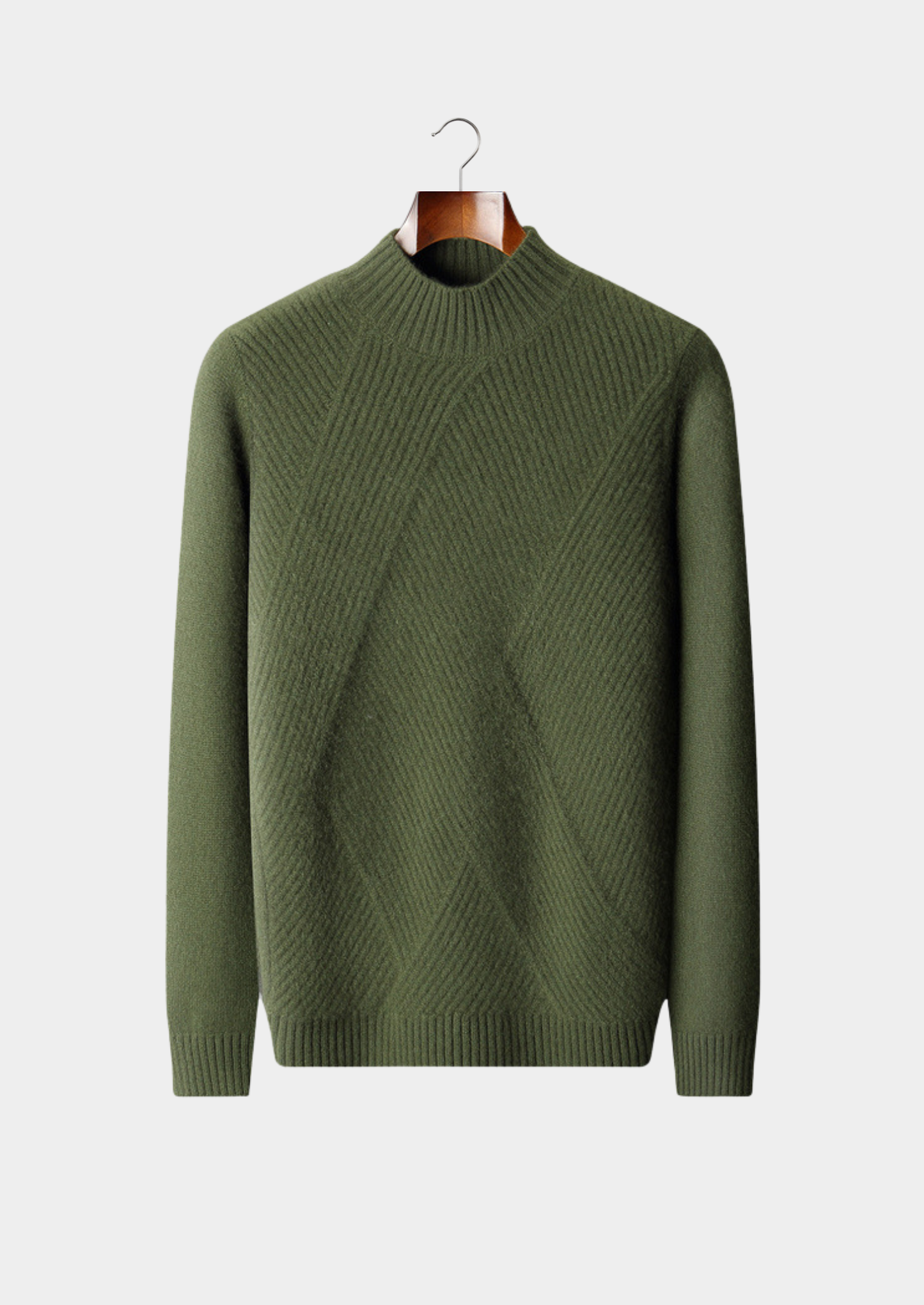 Pure Cashmere Olive Patterned Mockneck | Vallentty
